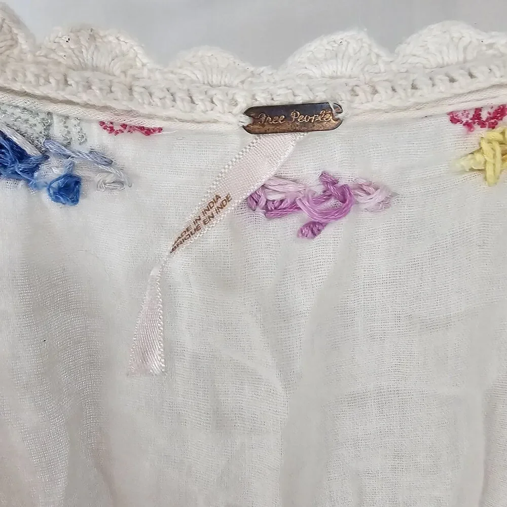 RARE Free People Embroidered Bell Sleeve Boho Mini Dress Misty Meadow $168 Sz 2